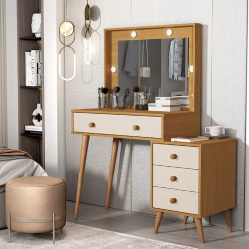 Penteadeira Decorativa Camarim Minimalista 4 Gavetas Espelho Led 100% MDF  Maquiagem e Acessórios
