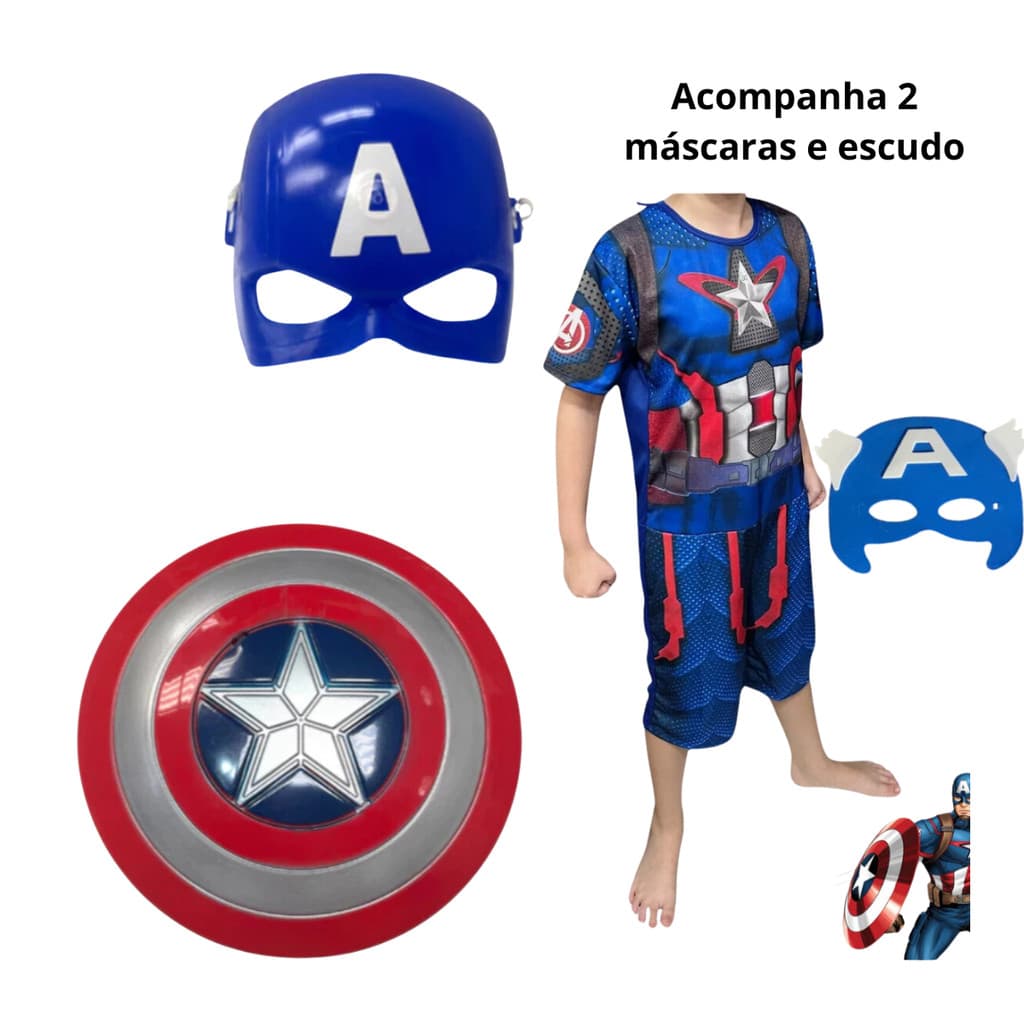 Fantasia Infantil Capitao America 4 Item Completa - Envio Rapido