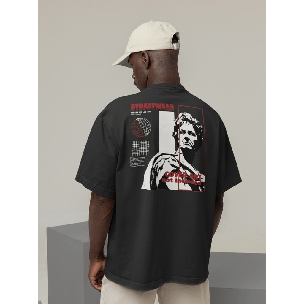 Camiseta Oversize Streetwear Masculino e Feminino 100% Algodão Treino e Dia a Dia Preto e Off Whte Estampado STREETWEAR