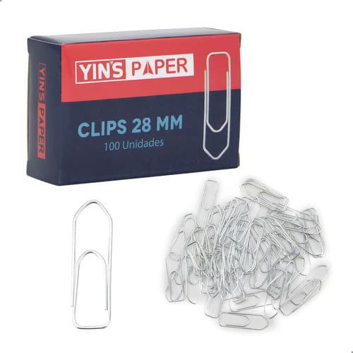 100 Clips Papel Metal 28mm Inox Escolar Casa Escritorio