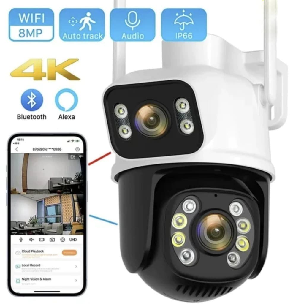 Camera Externa Ip a Prova D'água Wifi Dupla 2 Em 1 com Visao Noturna C/ Infravermelho Câmera De Vigilância APP ICSEE