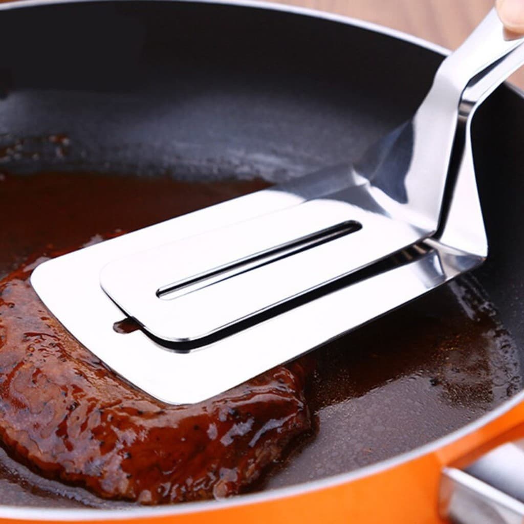 Pinça Espátula Pegadora para Alimentos em Aço Inox