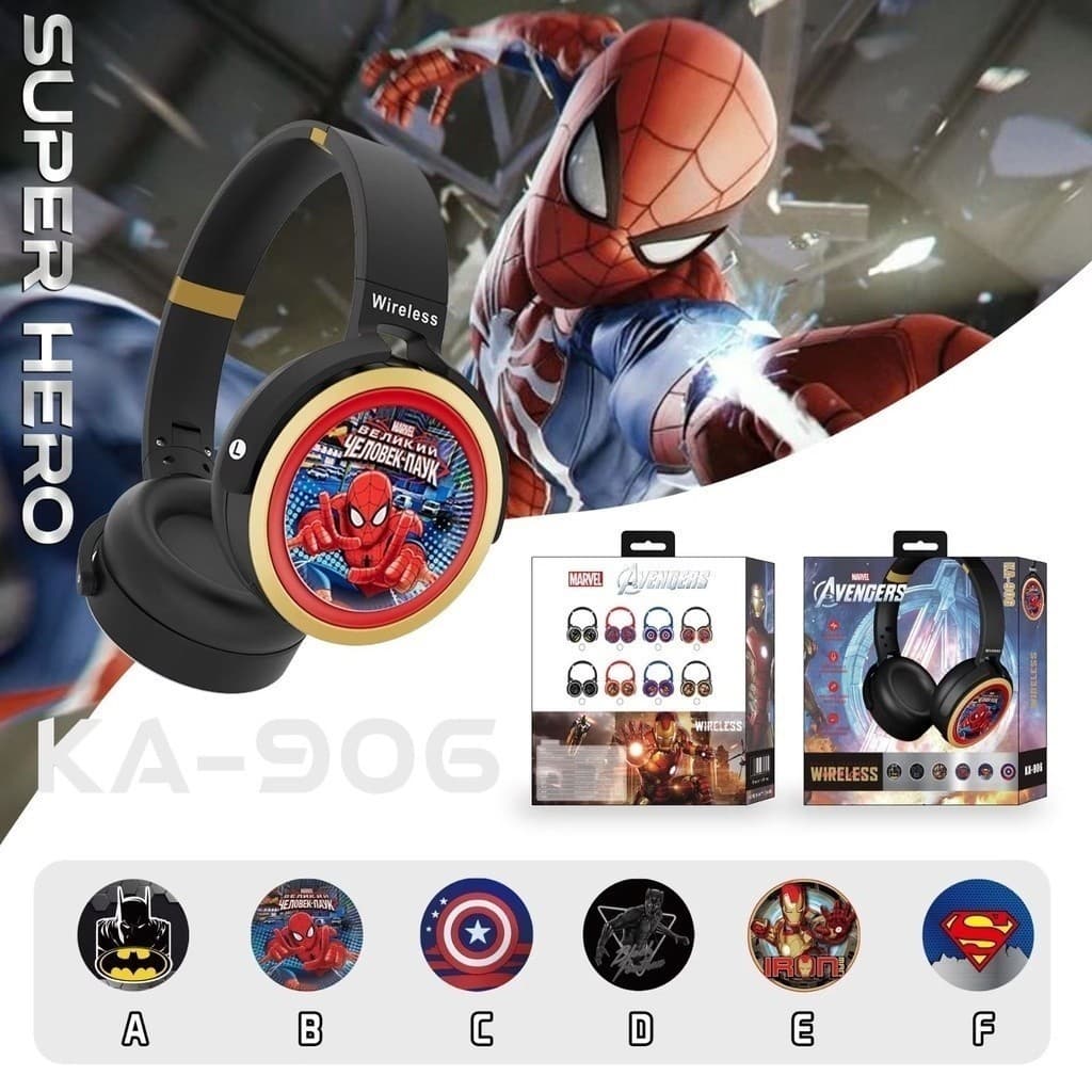 Fone de ouvido Infantil Criança Bluetooth super herói estéreo sem fio pantera Negra, Homem-Aranha, Homem De Ferro