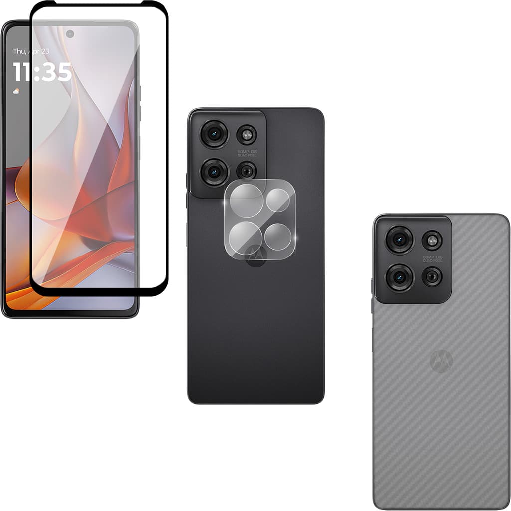 Película Tela Vidro + Película Câmera Vidro + Película Traseira Carbono Para Moto G75 5g