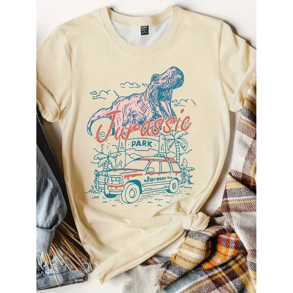 Camiseta Casual Jurassic Park Clássico Carro Aventura 100% Algodão Premium Envio Imediato