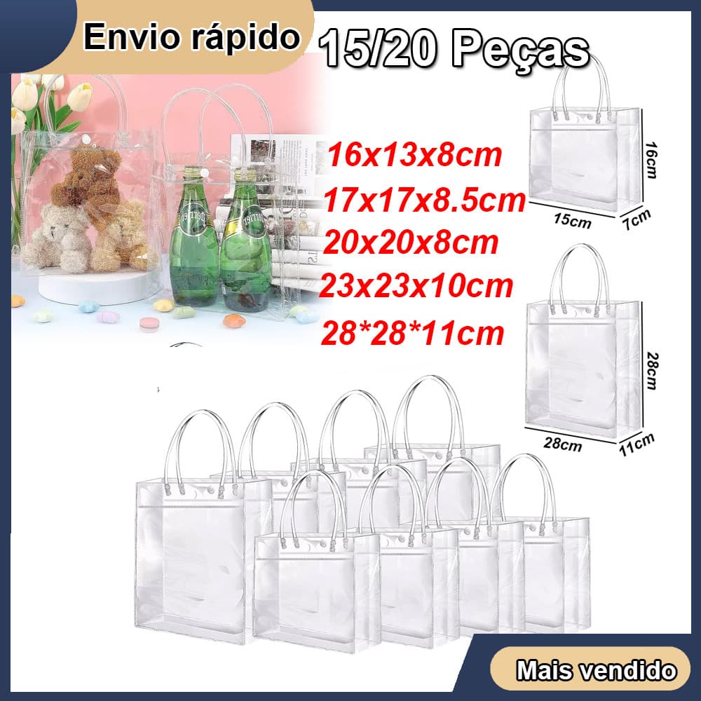 15/20 pcs Sacos De Presente De Plástico PVC Transparente Reutilizável Com Alças