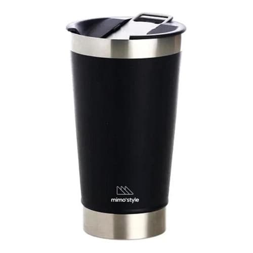 Copo Térmico Preto De Aço Inox Com Tampa 500ml