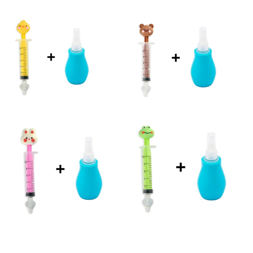 Kit Higiene Nasal Bebê Aspirador Nasal + Seringa Lavagem Nasal Bichinhos Divertidos Seguro e Fácil de Limpar