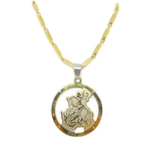 Corrente Cordão São Jorge Aço Banho Ouro Santo Guerreiro