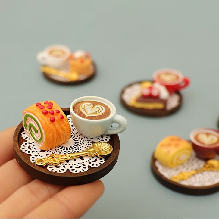 Casa De Bonecas Em Miniatura Conjunto Bolo Simulação Chá Da Tarde Mini Ornamentos Comida Brinquedo Modelo Xícara Café Co