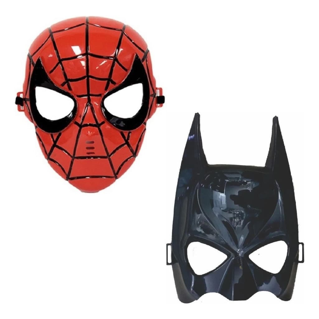 Máscaras Plástico Vingadores Homem Aranha + Batman Cor Vermelho/Preto