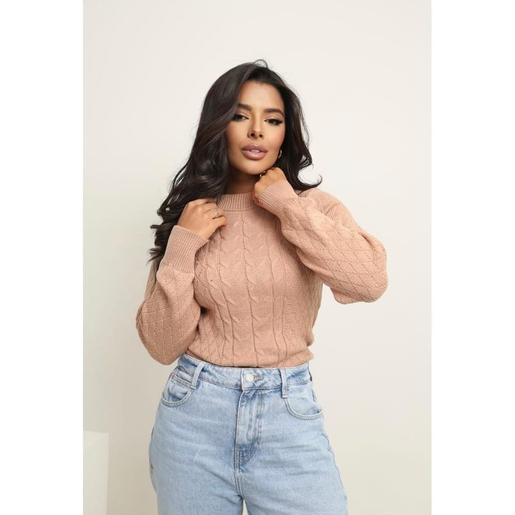 Blusa Tricô Modal Amelia Feminina Manga Longa Básica Tricot Inverno