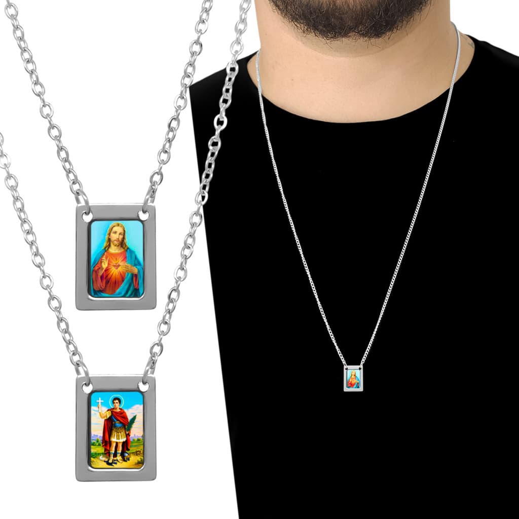 Escapulário Jesus E Santo Expedito Aço Inox Original Não Perde cor