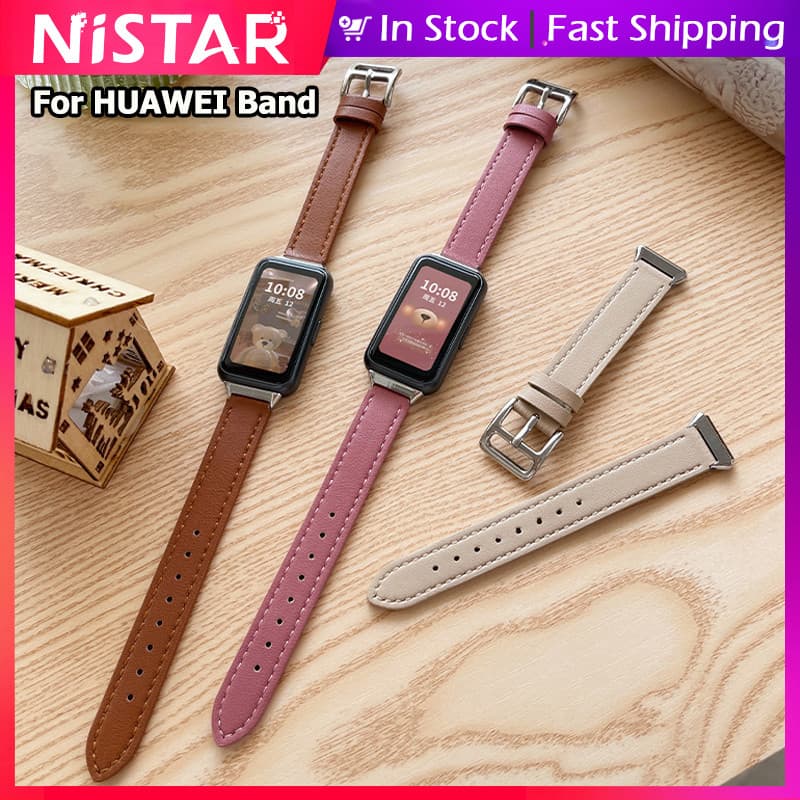 NiSTAR Pulseira De Couro Genuíno Macia E Respirável Para HUAWEI Smart Band 9 8 7 NFC , Lazer Com Fivela De metal Clássic