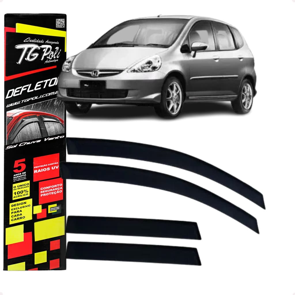 Jogo Calha de Chuva Defletor Honda Fit 2003 2004 2005 2006 2007 2008 4 Portas Original TG POLI