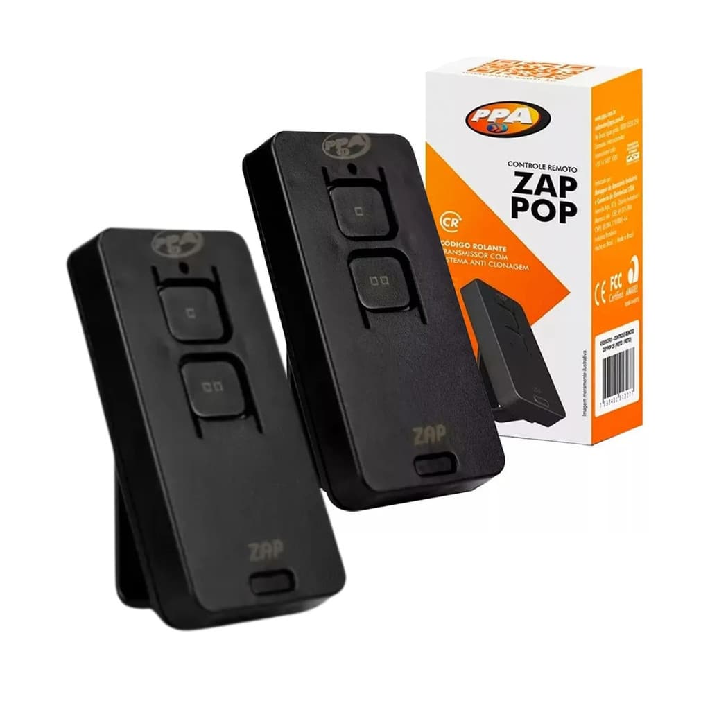 Kit 2 Controles Portão PPA Zap Pop 433,92mhz 2 Botões Preto