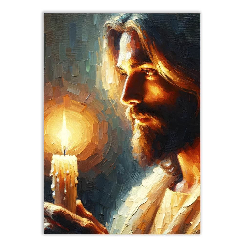 Placa Quadro Decorativo Jesus Cristo Pintura Vela Pincel Decoração Poster Quarto Sala