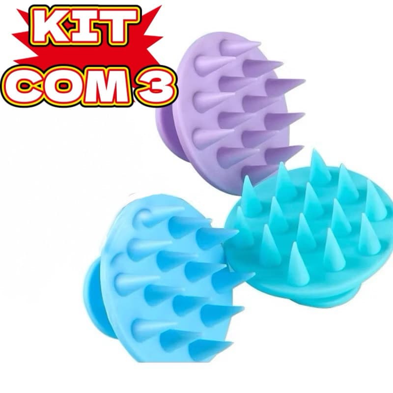 Kit com 3 Massageadora  De Silicone Para Shampoo / Escova De Banho / Limpeza De Couro Cabeludo