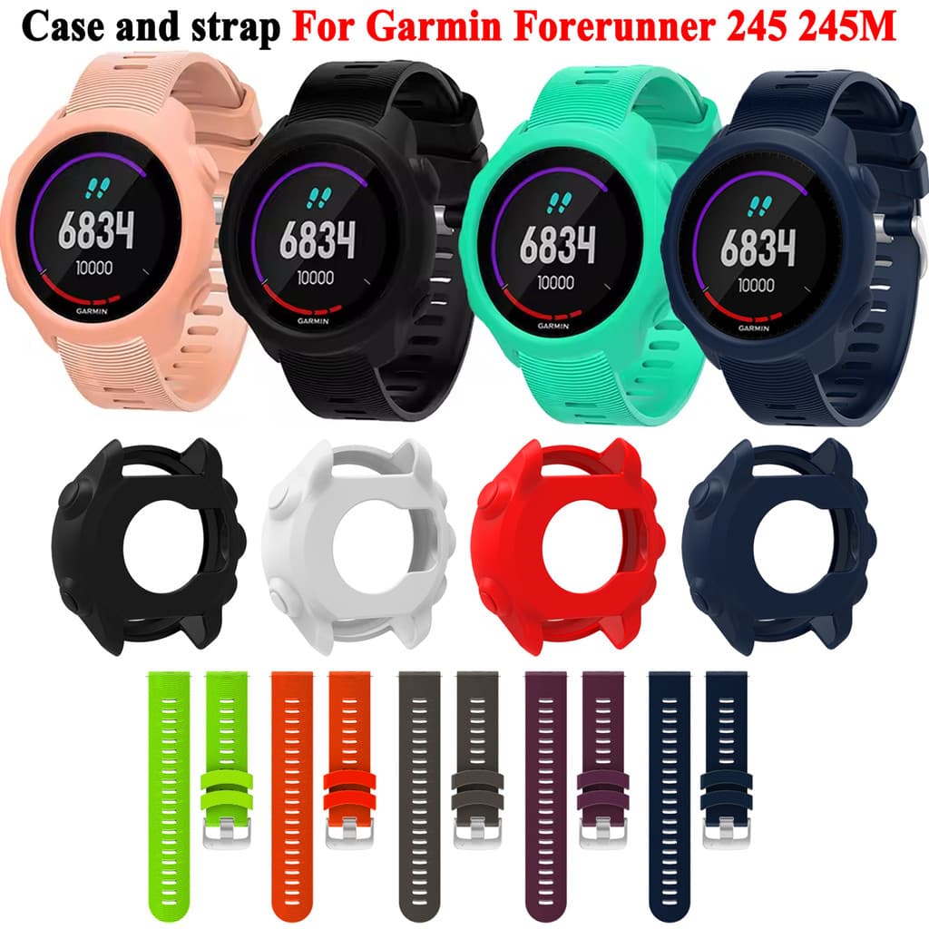 Para Garmin Forerunner 245 245M Music Silicone Strap SmartWatch Proteção Capa Half pack Shell Replacement Shockproof Wat