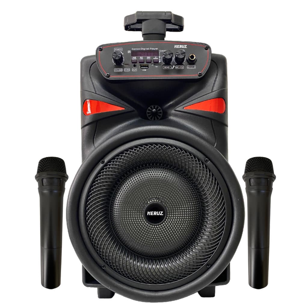 Caixa Amplificada Som Grande Potencia 2000w PMPO Rodinha e Suporte com 2 Microfones Sem Fio