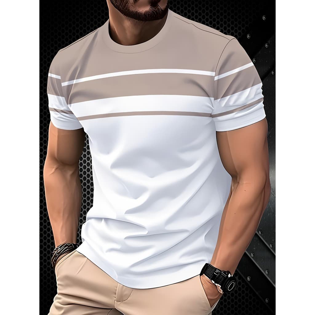 Moda Masculina Camiseta 3d Impresso Listra Manga Curta Camisetas Ao Ar Livre Diário Cáqui Branco AA1