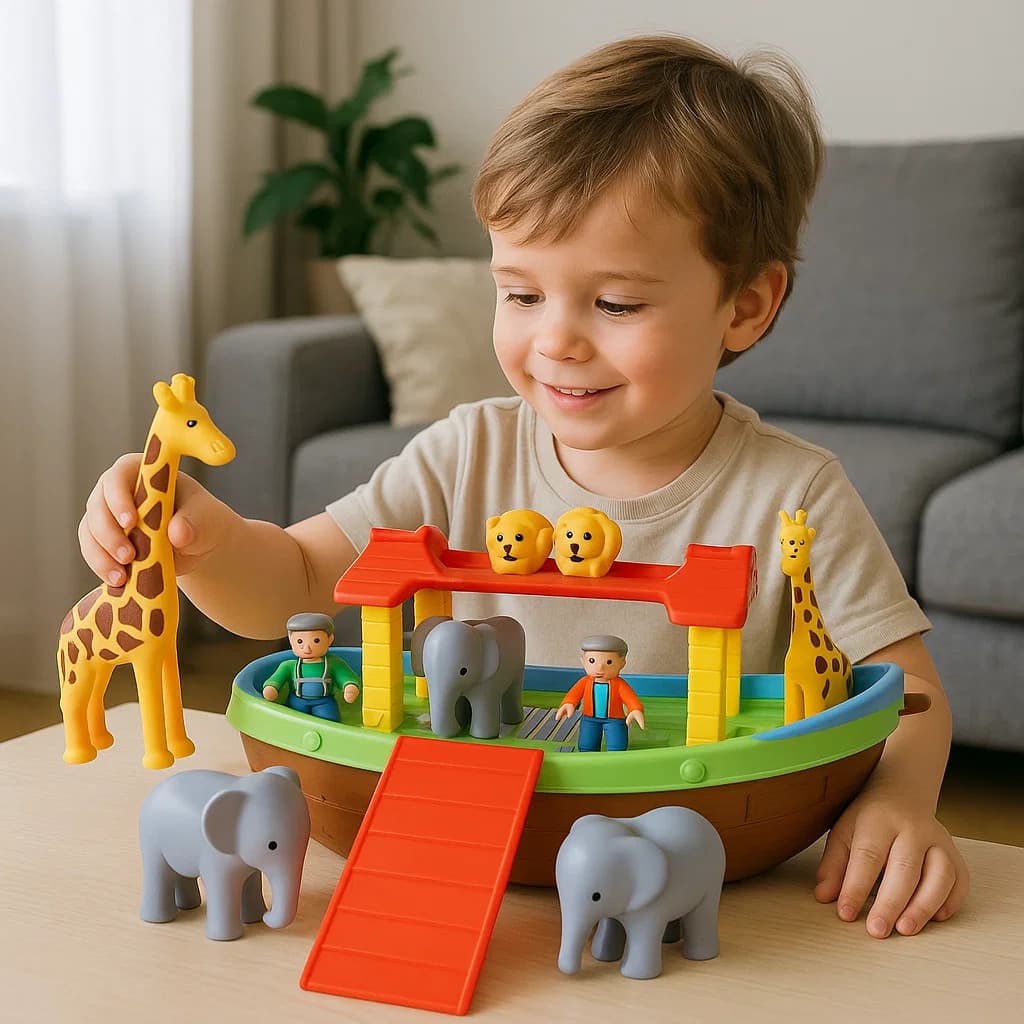 Arca Noé Montar  Bonequinhos Animais Ursinho Carrinho Diversão Robô Elefante Girafa Presente