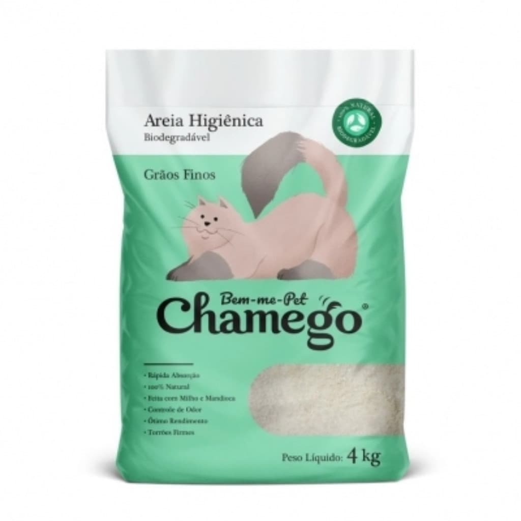 Areia Higiênica Grãos Finos Biodegradável Chamego Mandioca 4kg