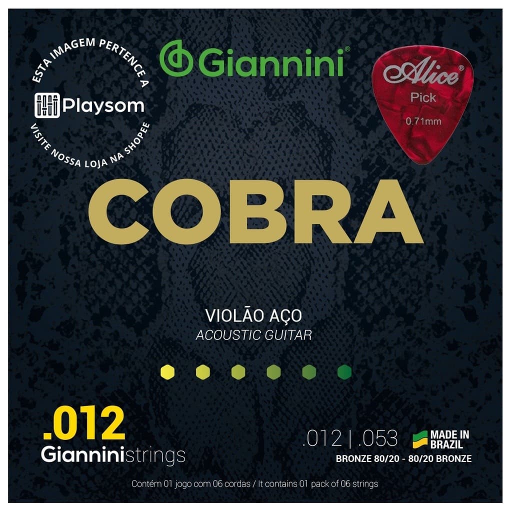 Cordas Para Violão Aço 012 Encordoamento Serie Cobra Bronze 80/20 Violão 0,12 - 0,53