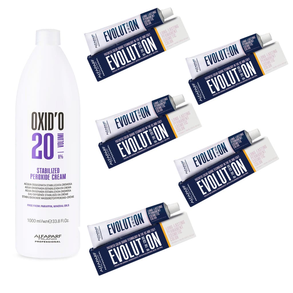 Kit 5 Colorações Evolution Alfaparf 60g + 1 Ox 1 Litro - Escolha pelo Chat