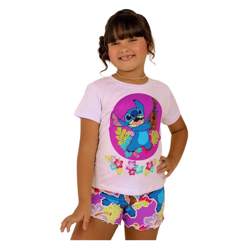 Pijama Infantil Stitch Feminino Menina Mickey Juvenil Manguinha