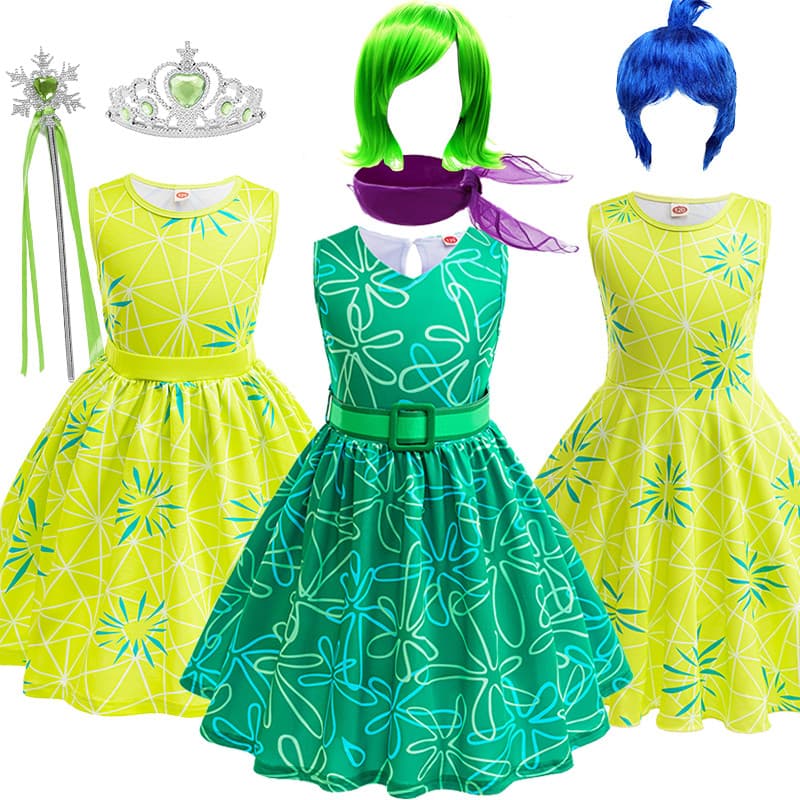Meninas Verde Impresso Vestido Dentro Para Fora 2 Trajes Crianças Nojento E Alegria Cosplay Vestir-Se Roupas De Festa De