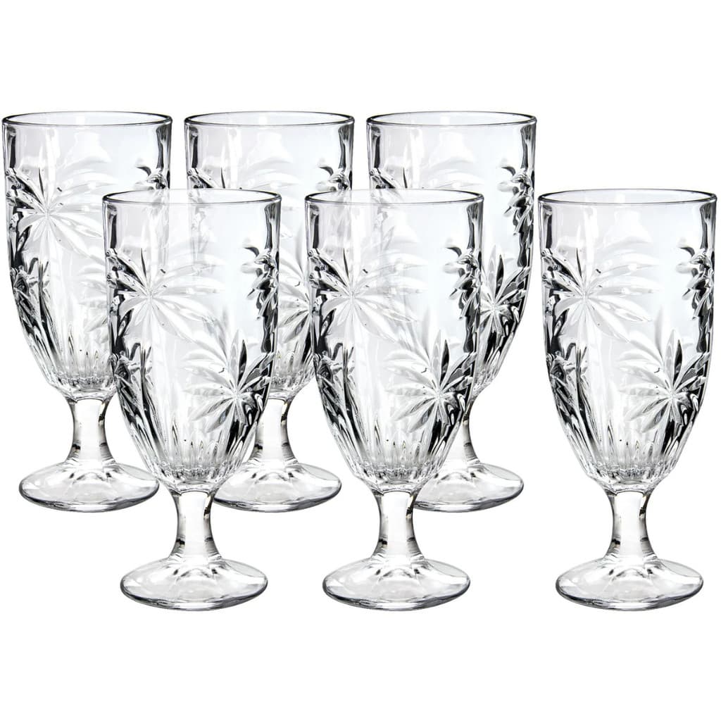 Kit Taças 6 Un Cristal Palm Tree Transparente Bebidas 450ml Piscina Verão Coquetel