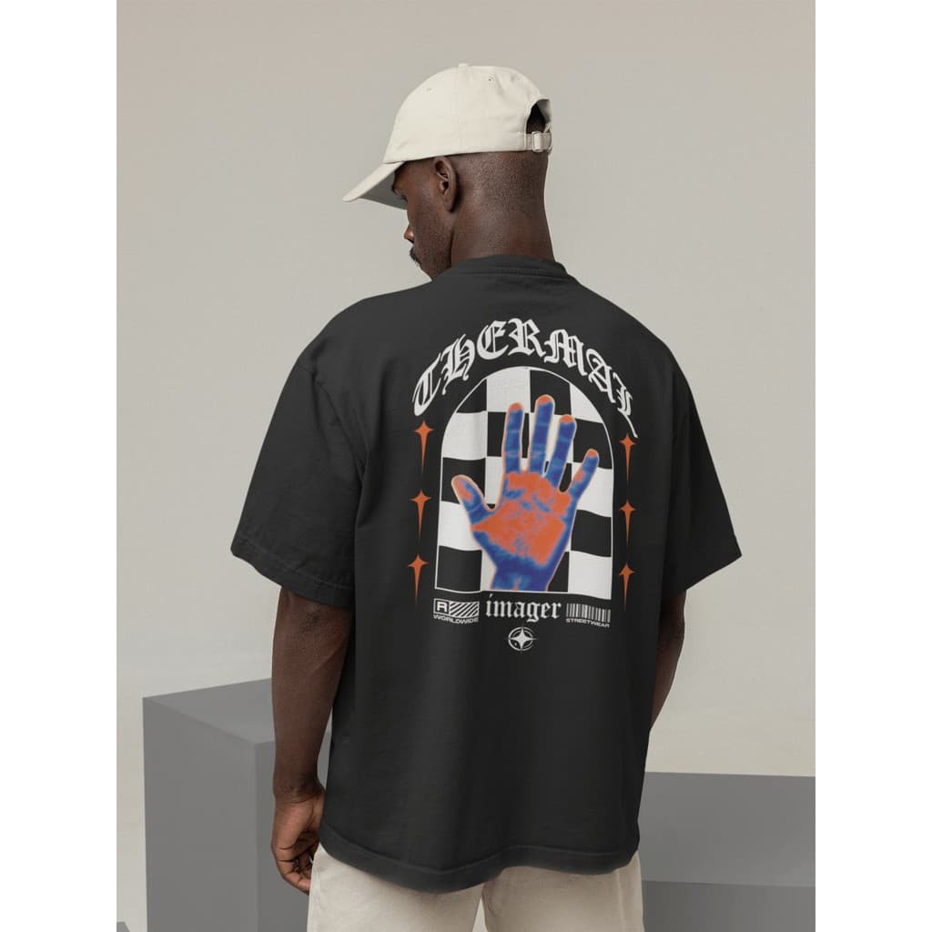 Camiseta Oversize Streetwear Masculino e Feminino 100% Algodão Treino e Dia a Dia Preto e Off Whte Estampado - ESTAMPA