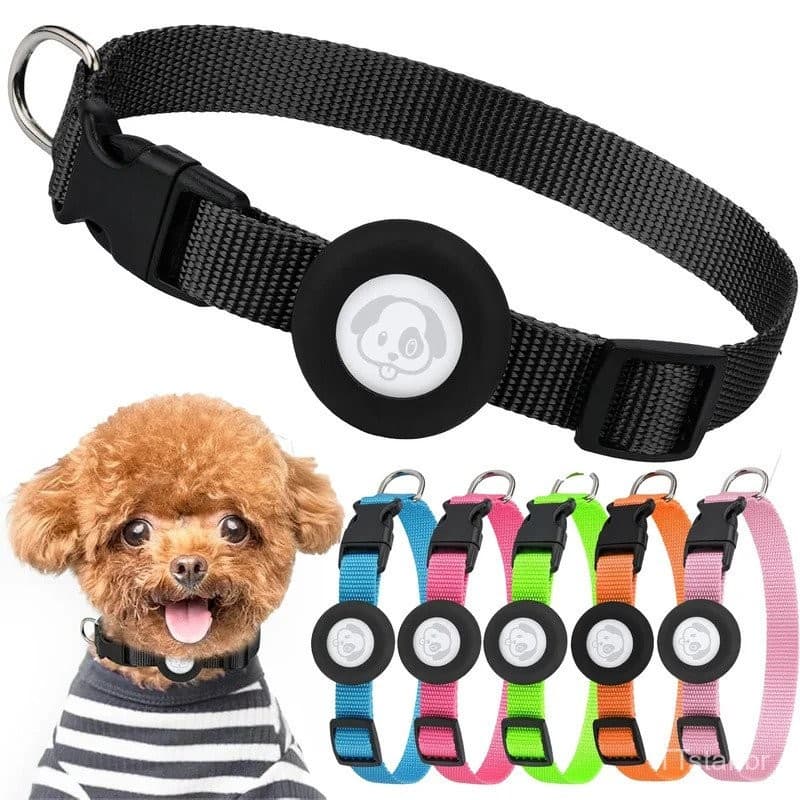 Coleira para Cachorro AirTag, Coleira para Cachorro AirTag Ajustável com Fivela de Fecho Rápido Durável, Imitação Nylon