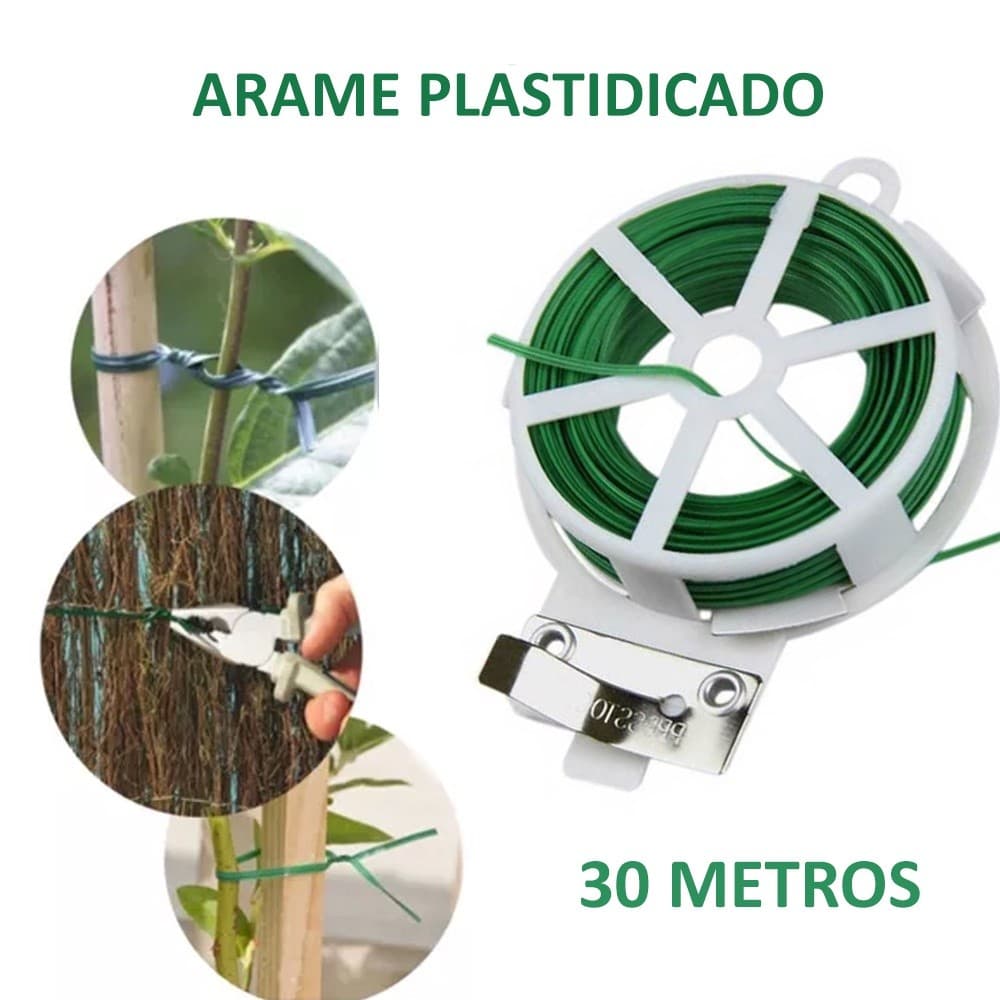 Arame Plastificado  30m C/ Cortador Orquídea Plantas Sacos