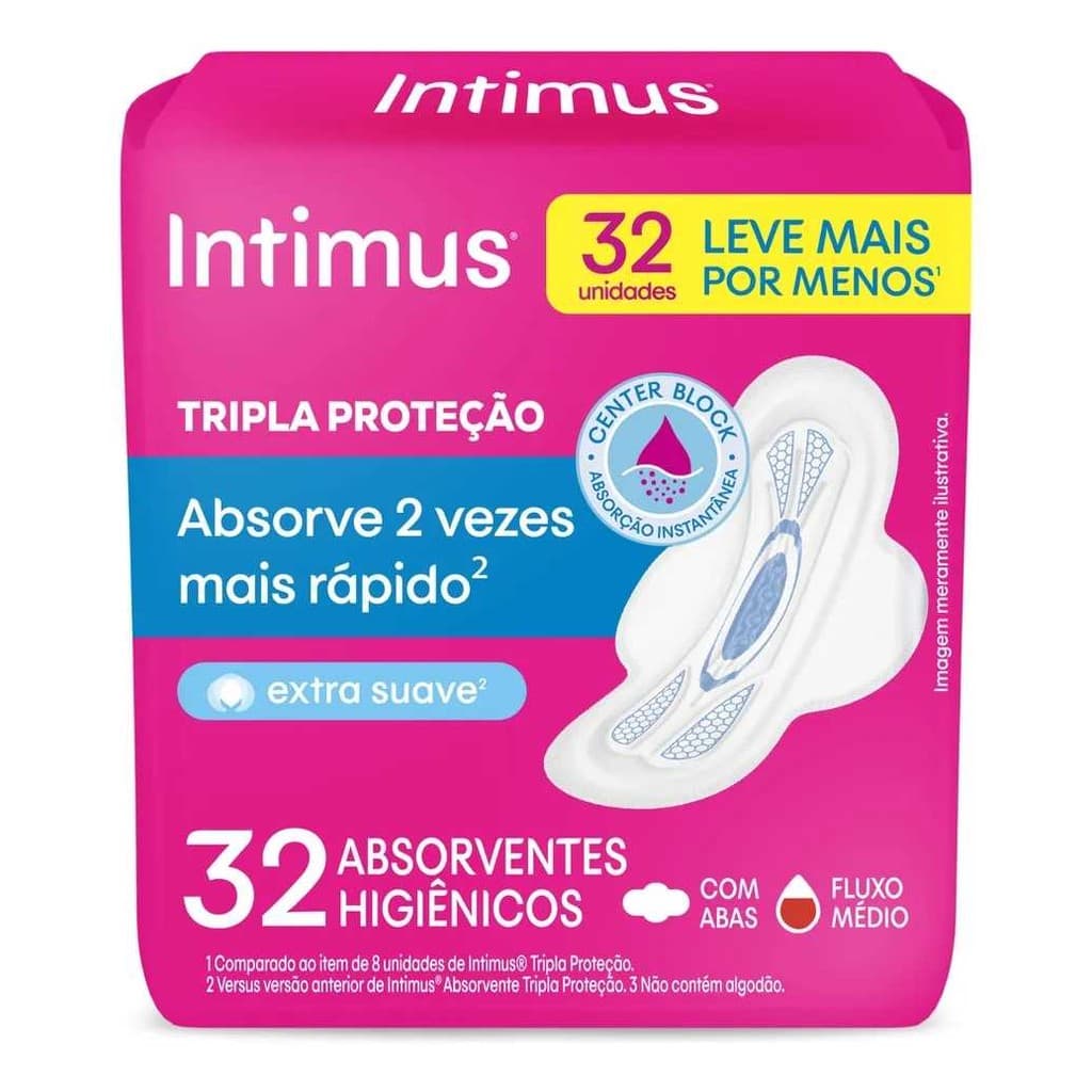 32 Absorventes Externo Intimus Tripla Proteção Suave Com Abas