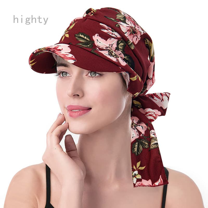HY1 Boné De Beisebol Com Estampa De Leopardo , Aba Larga , Turbante , Floral , Lenço Elástico , Quimioterapia , Hijab ,