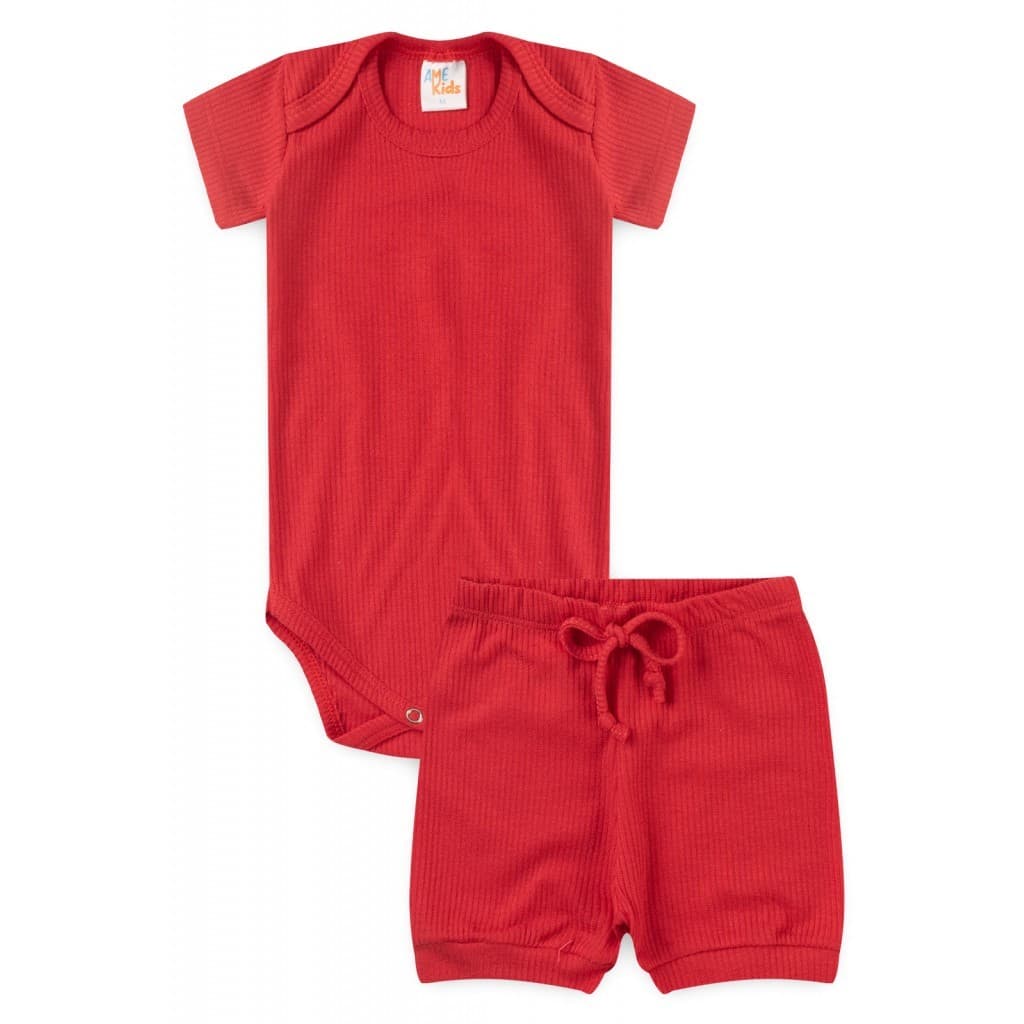 Conjunto Body Infantil Unissex Canelado Light Curto Vermelho