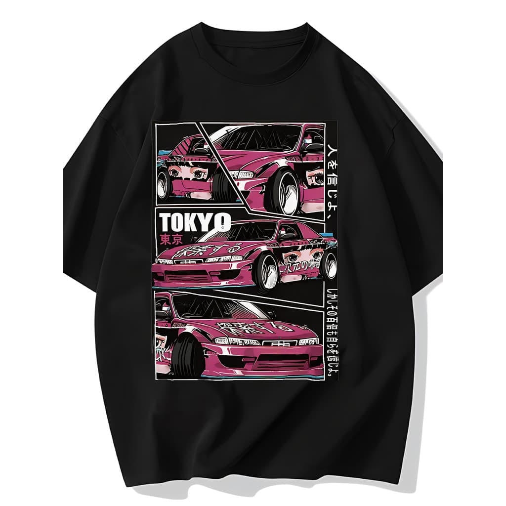 Camiseta Masculina Tokyo Drift Carros Rosa Streetwear 2025 Novo