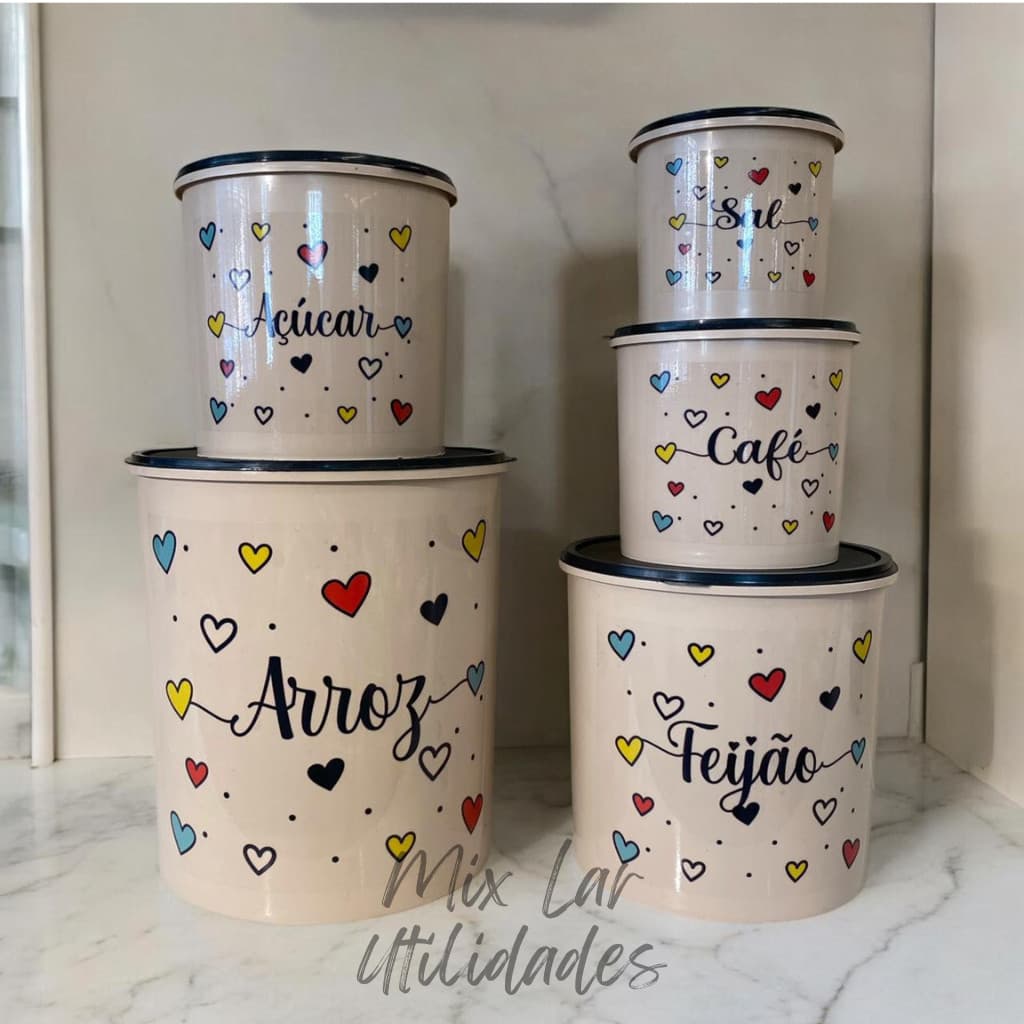 Kit de Potes Para Mantimentos/5 Potes De Mantimentos para cozinha