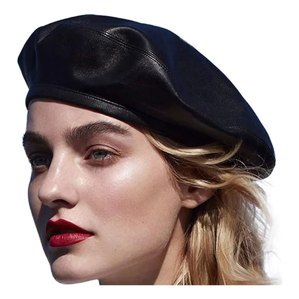 Boina Feminina Francesa Couro Pu Moda Luxo Com Ajuste