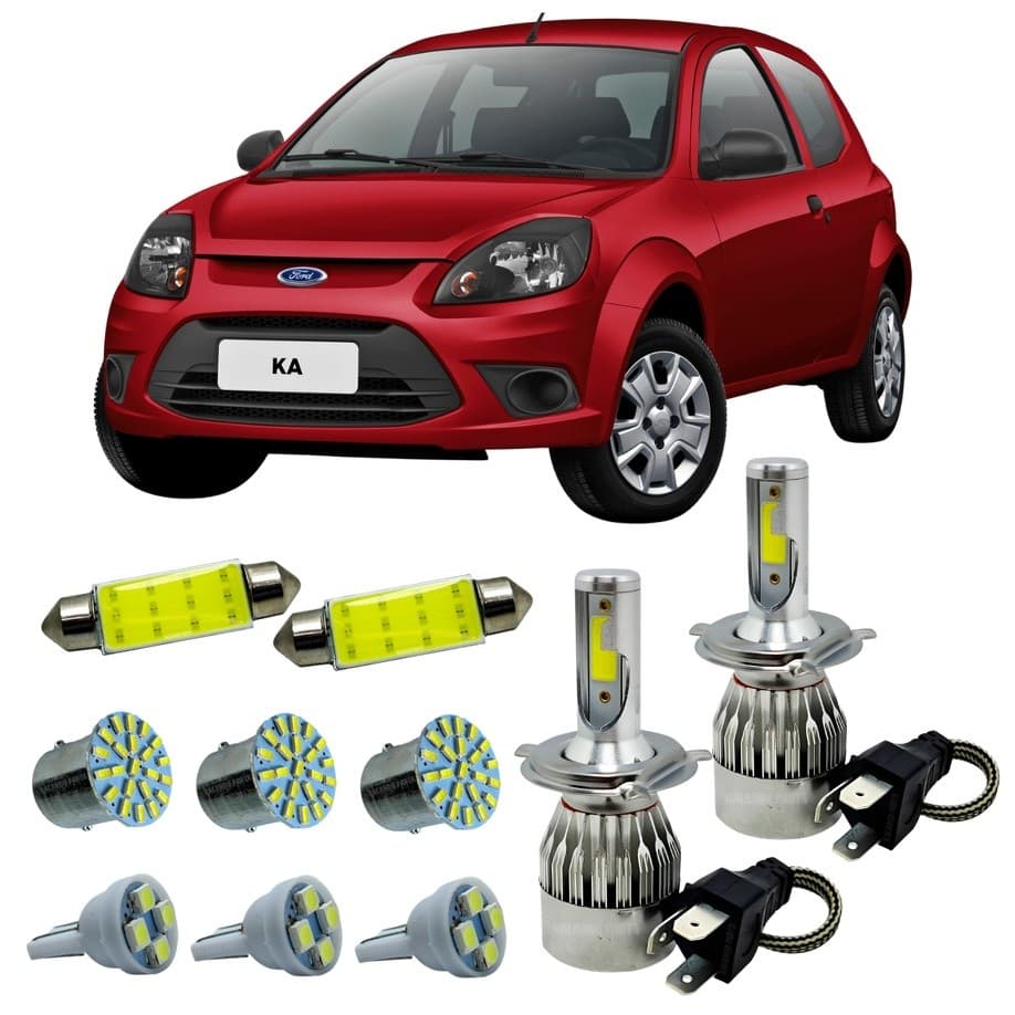 Kit Lâmpadas Super Led Farol Alto Baixo Ford Ka 2008 a 2013 + Led Teto Placa Ré Farolete
