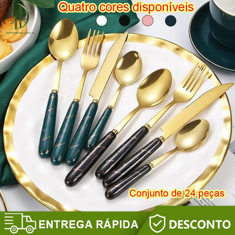 Conjunto de talheres de aço inoxidável de luxo 24 peças faca garfo colher