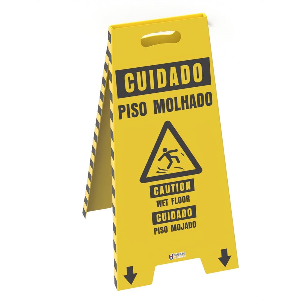 Cavalete De Sinalização Cuidado Piso Molhado - Trilíngue