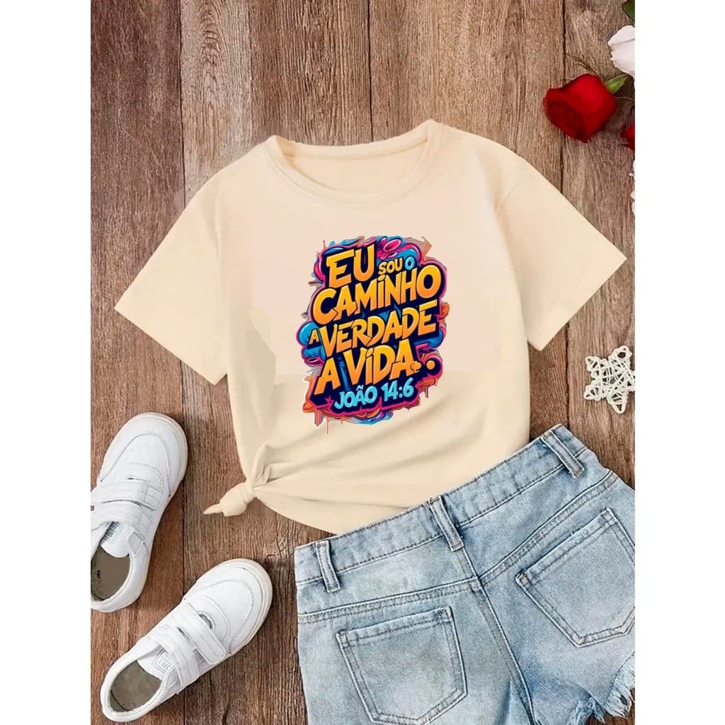 T Shirt Infantil Moda Cristã Evangélica Gospel Frase Bíblica Algodão Unissex Camiseta FARMFUN