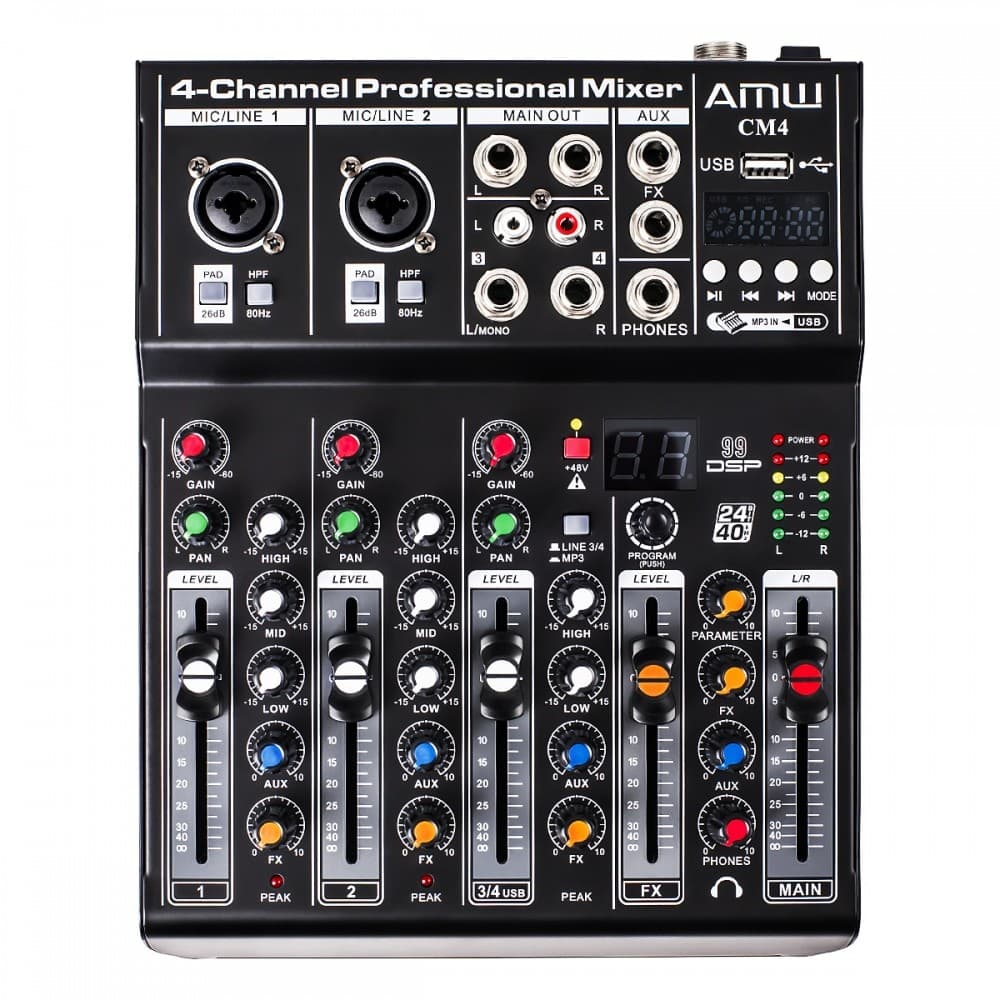 Amw Cm4 Pro Mesa De Som 4 Canais 99 Efeitos Usb Bt Interface