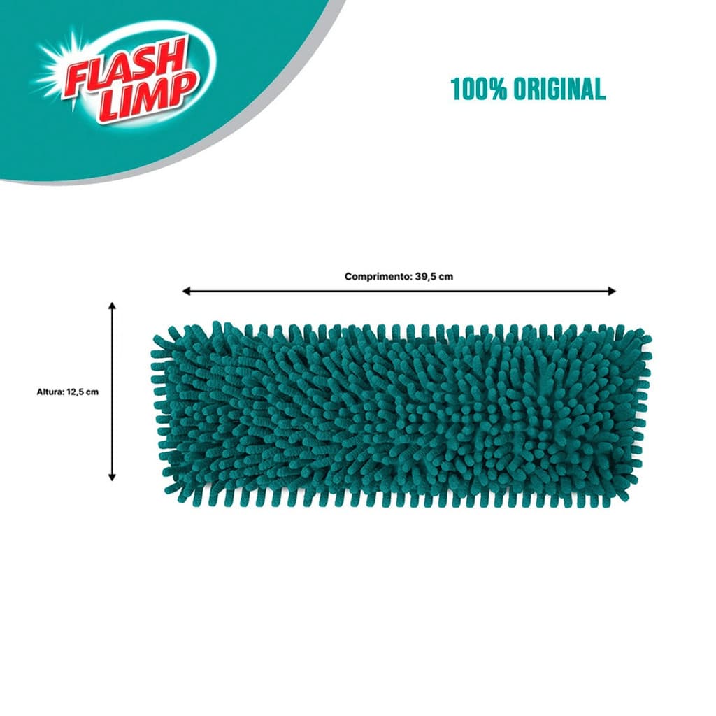 Refil Microfibra Chenile Mop Plano 3 Em 1 Tira Pó Flash Limp