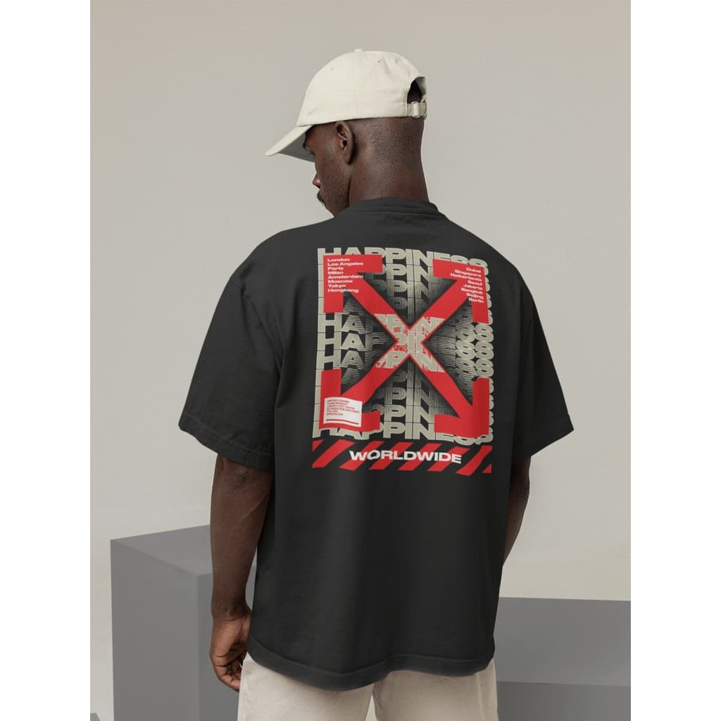 Camisa Camiseta Oversize Streetwear Masculino e Feminino Treino e Dia a Dia Preto e Off Whte Estampado - WORLDWIDE