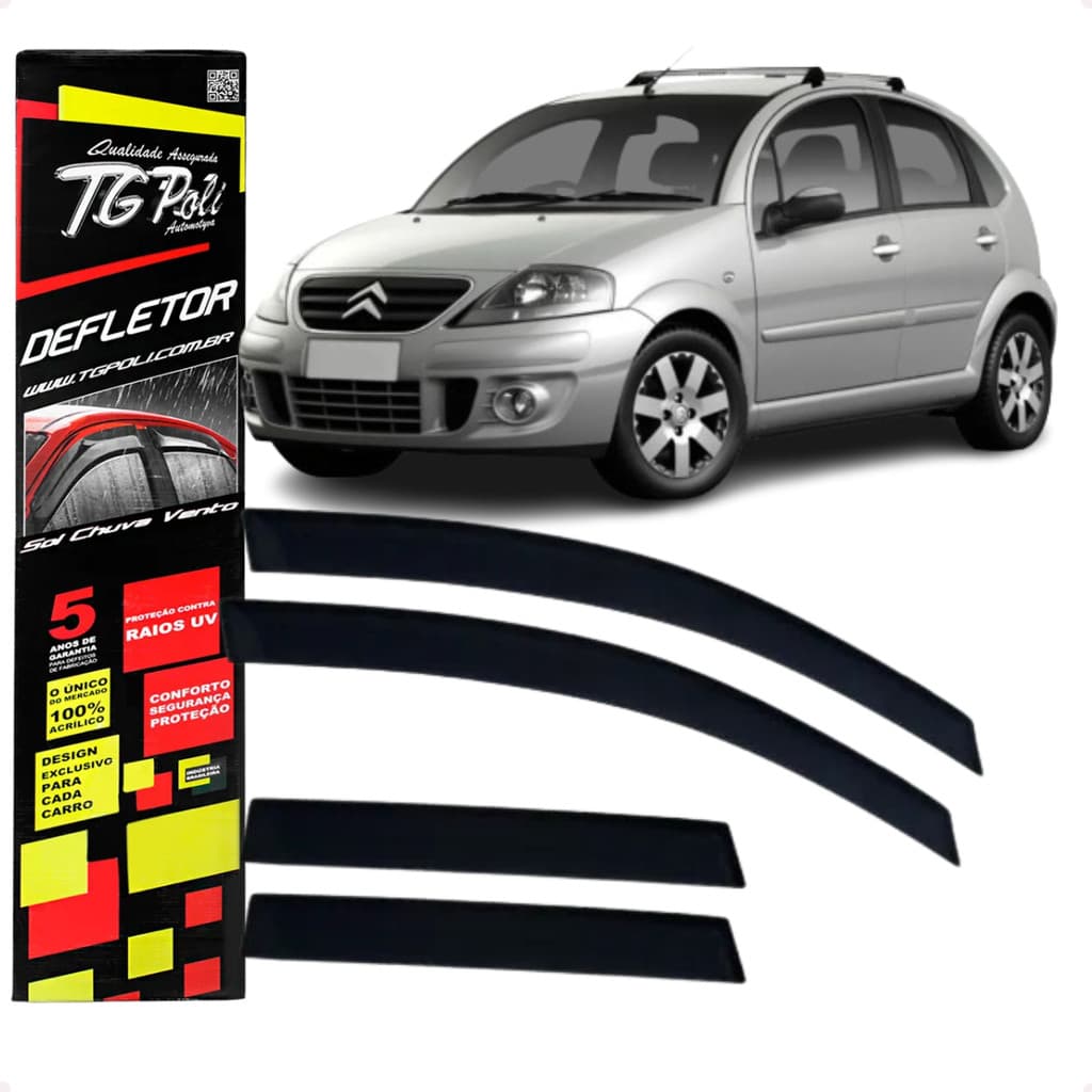 Jogo Calha de Chuva Defletor Citroën C3 2003 A 2012 4 Portas Original TG POLI