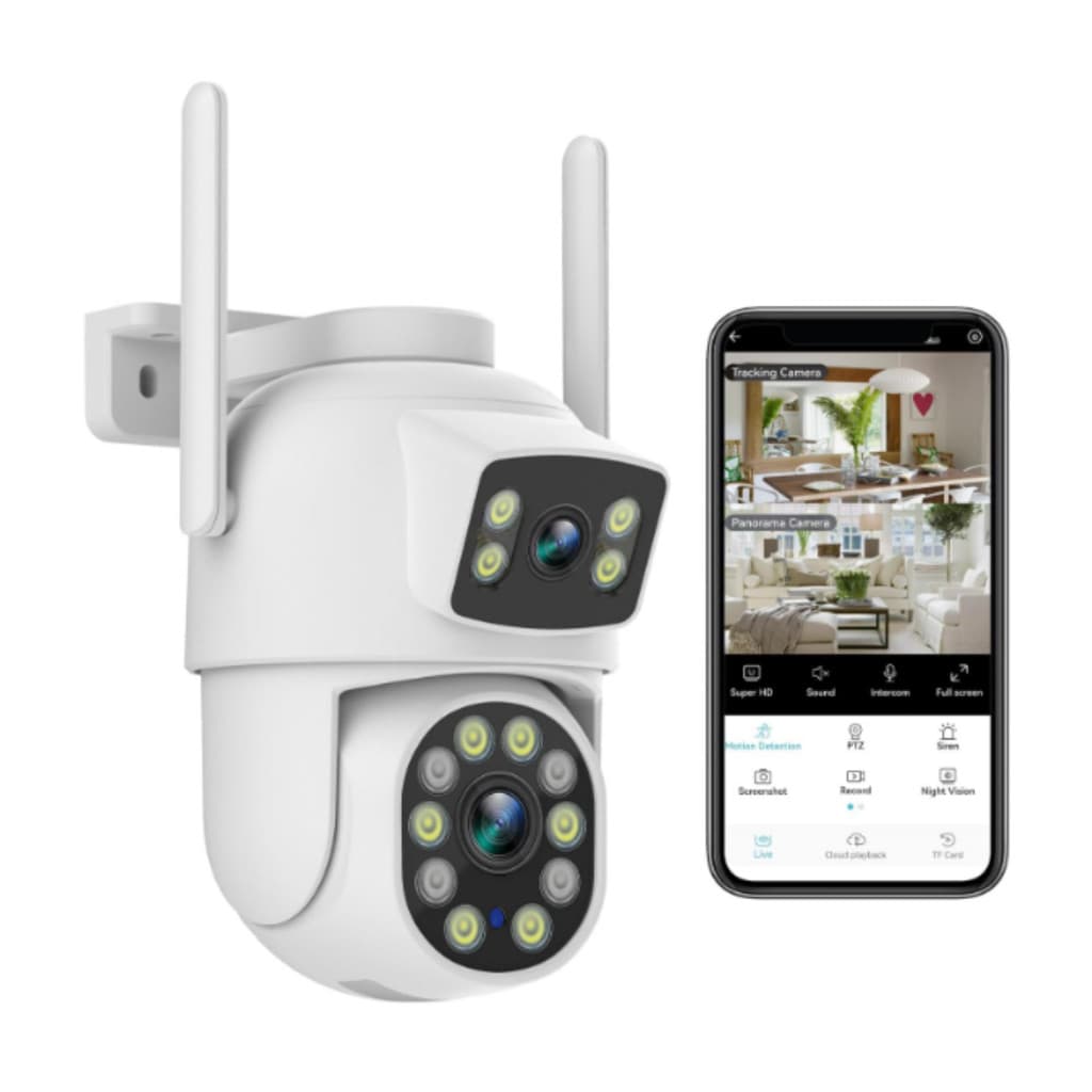 Câmera De Segurança PTZ Wi-fi Smart, Câmera Dupla 6mp Infra-red Prova d'água Icsee